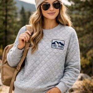 Lake Tahoe Quilted Marled Light Gray Crewneck Sweatshirt 2XL